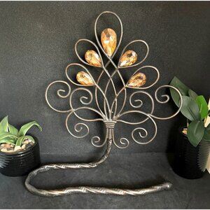 Decorative Metal/Wrought Towel Holder With Amber Glass Accents